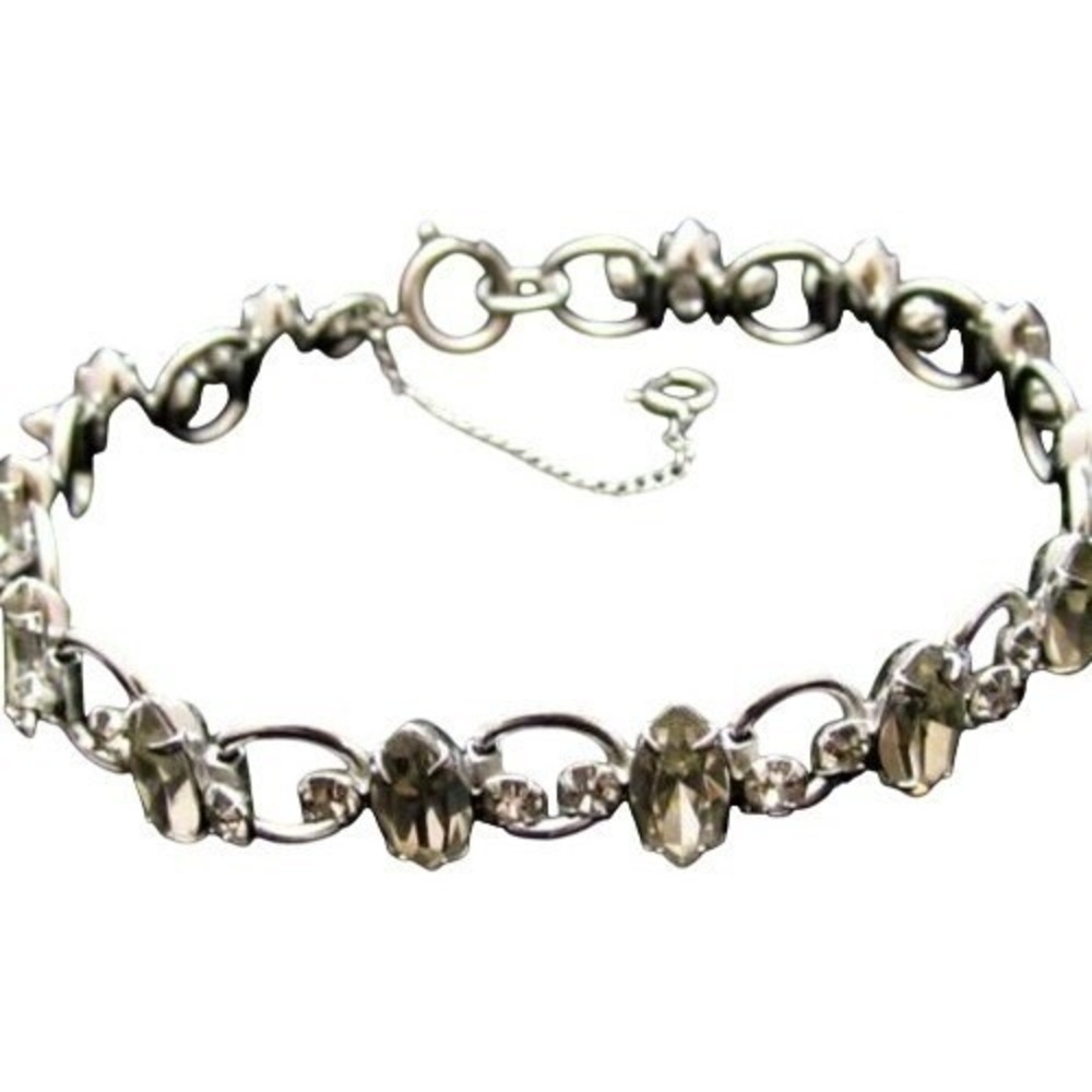 Vintage High End Sparkling Clear Rhinestone Sterling Silver Bracelet*7-3/8" - Picture 3 of 5